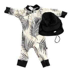 Honeysuckle Baby Swim Outfit & Hat Set (6–12M Romper, 12M Hat)